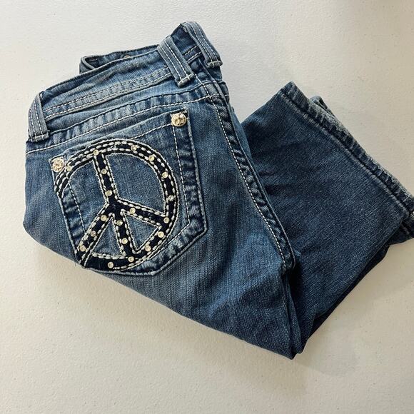 Miss Me Jean Bermuda Shorts Peace Rhinestones Distressed - Picture 1 of 7